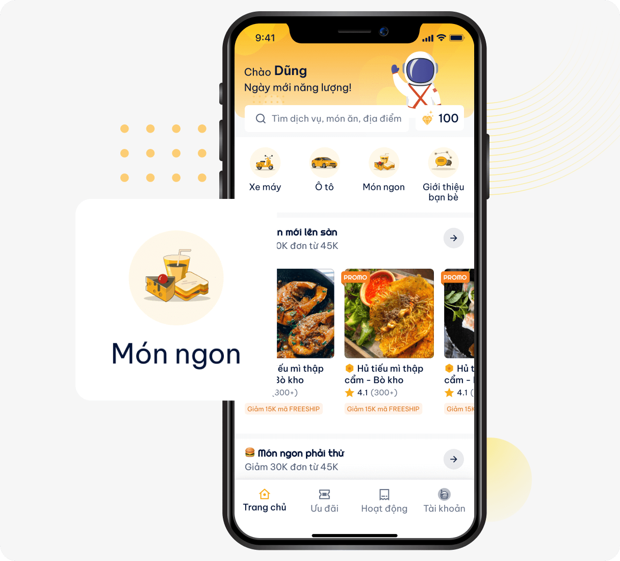 Chọn chức năng “Món ngon” trên trang chủ